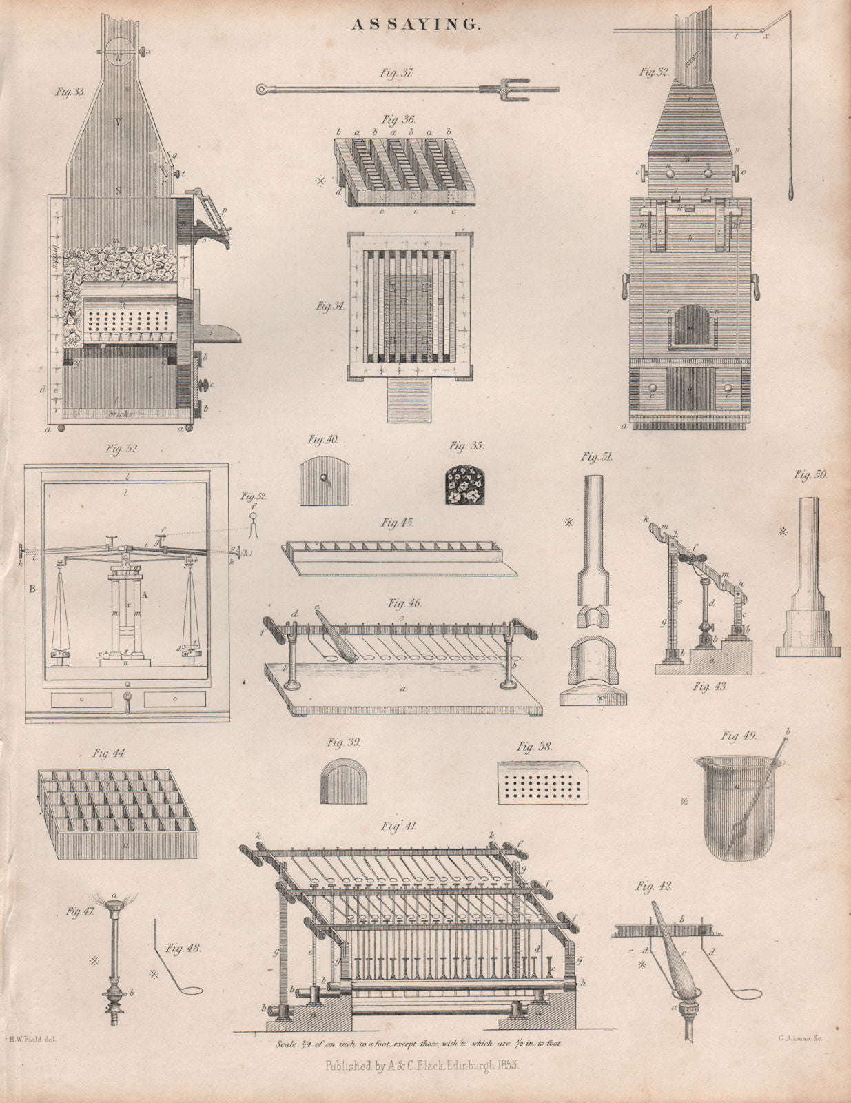 Assaying equipment 2. BRITANNICA 1860 old antique vintage print picture